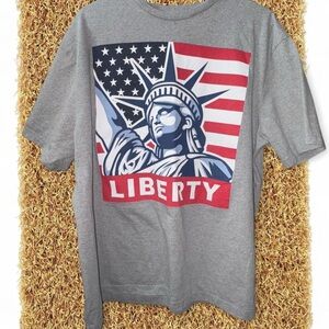 Forcast Gray Liberty Graphic Short Sleeve Tee - Red & Blue Print